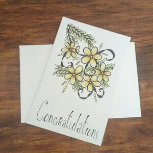 🌻 5/$20 Handmade Floral Zentangle Card- Yellow,Orange & Black- Congratulations